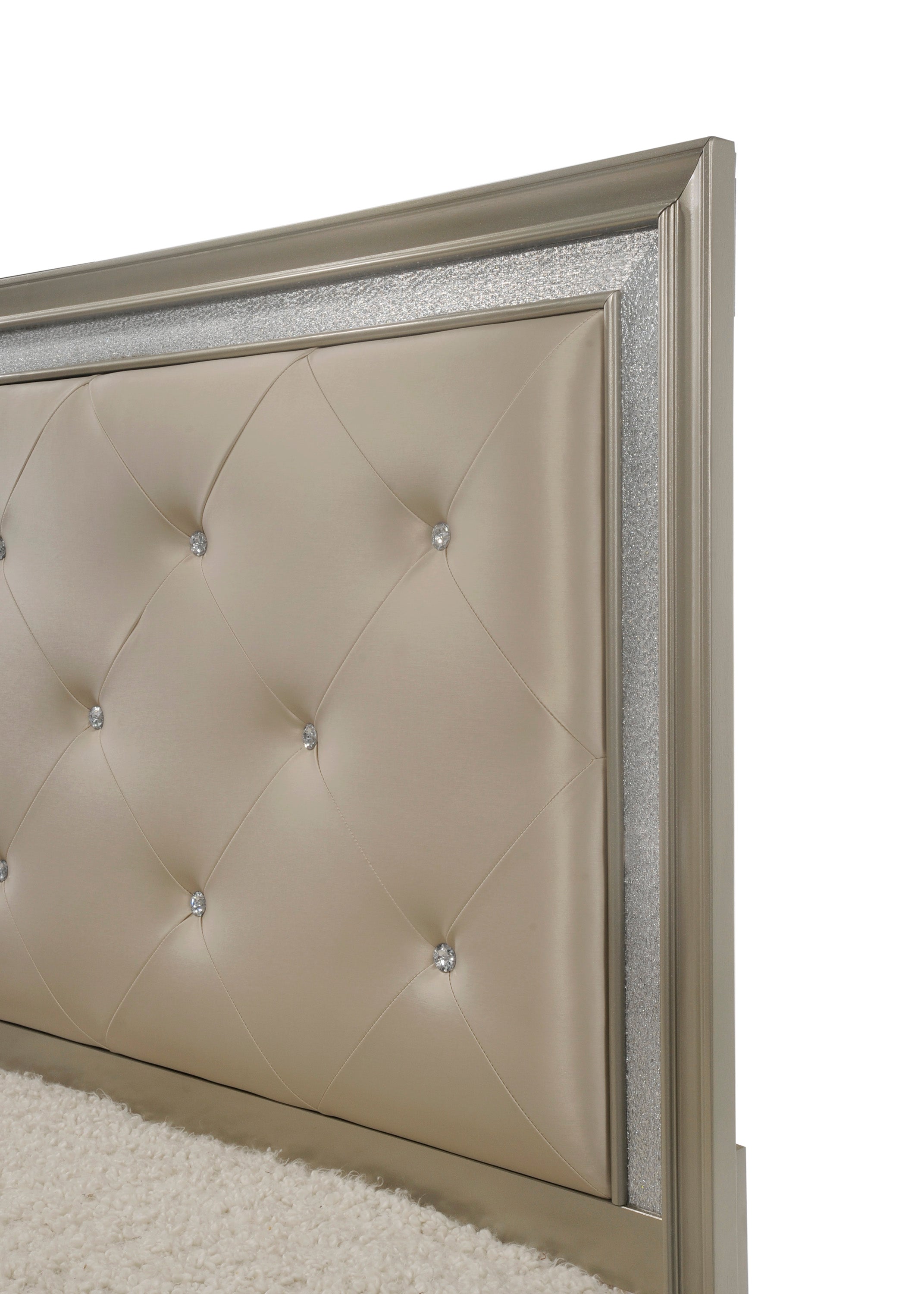 Lila Champagne Full Upholstered Panel Bed - SET | B4390-F-HBFB | B4390-FT-RAIL - Bien Home Furniture &amp; Electronics
