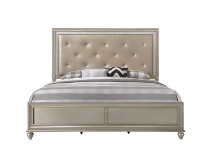 Lila Champagne King Upholstered Panel Bed - SET | B4390-K-HBFB | B4390-KQ-RAIL - Bien Home Furniture &amp; Electronics