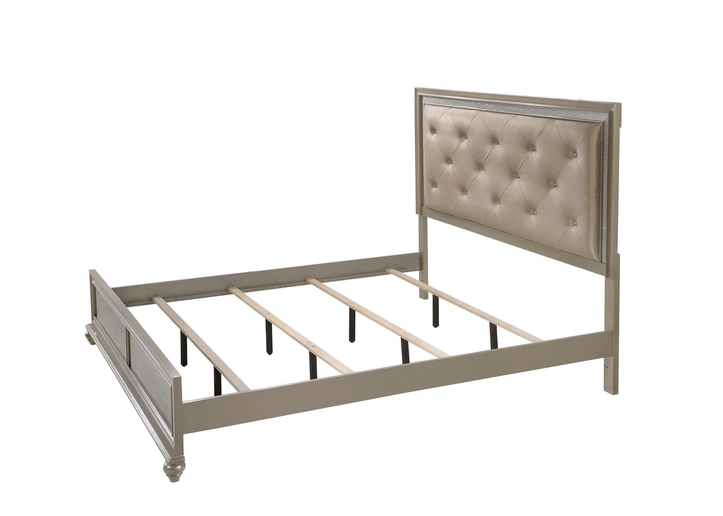 Lila Champagne King Upholstered Panel Bed - SET | B4390-K-HBFB | B4390-KQ-RAIL - Bien Home Furniture &amp; Electronics