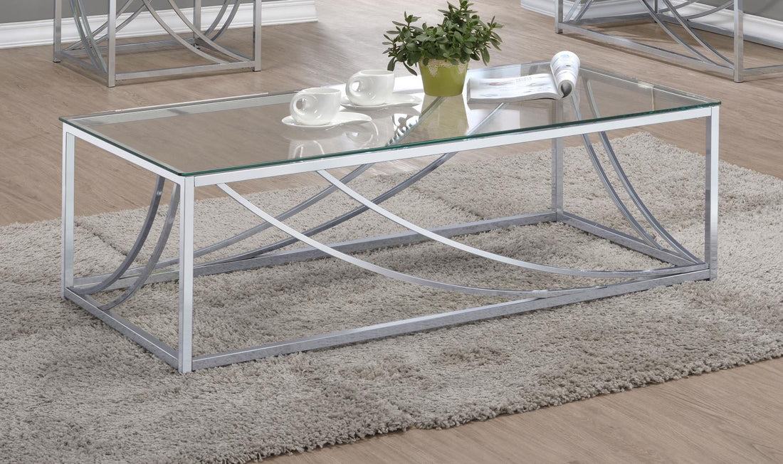 Lille Chrome Accents Glass Top Rectangular Coffee Table - 720498 - Bien Home Furniture & Electronics