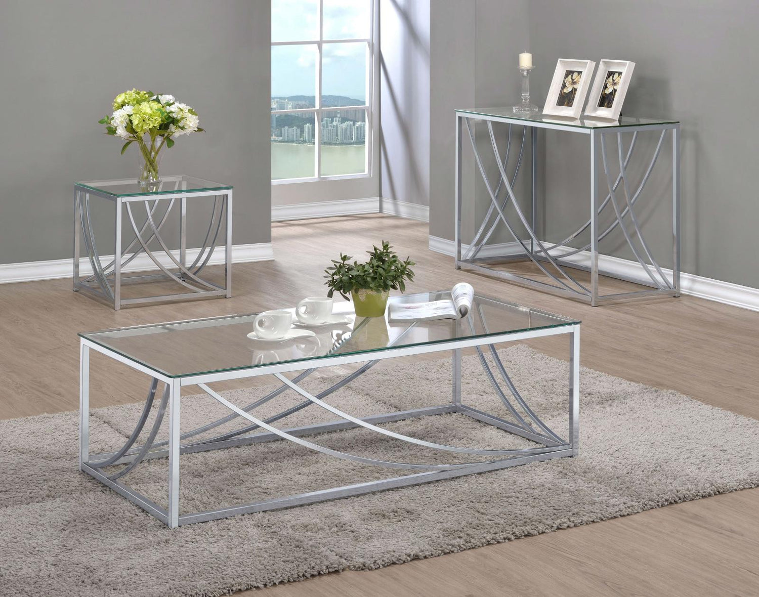 Lille Chrome Accents Glass Top Rectangular Coffee Table - 720498 - Bien Home Furniture &amp; Electronics