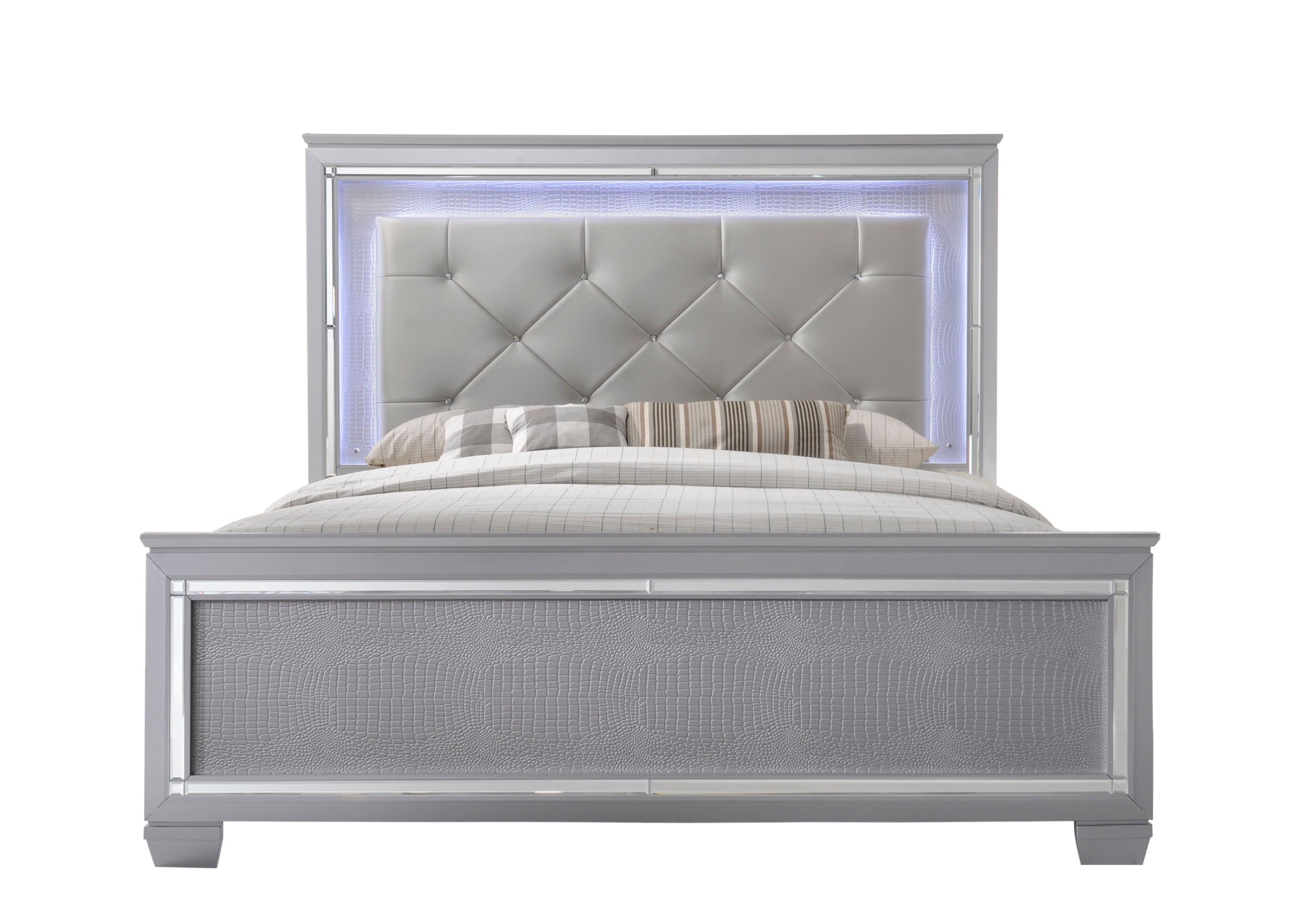 Lillian Silver LED Upholestered Bedroom Set - SET | B7100-Q-HB | B7100-Q-FB | B7100-KQ-RAIL | B7100-1 | B7100-11 - Bien Home Furniture &amp; Electronics