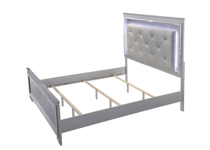 Lillian Silver LED Upholestered Bedroom Set - SET | B7100-Q-HB | B7100-Q-FB | B7100-KQ-RAIL | B7100-1 | B7100-11 - Bien Home Furniture &amp; Electronics