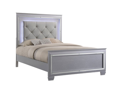 Lillian Silver Queen LED Upholestered Bed - SET | B7100-Q-HB | B7100-Q-FB | B7100-KQ-RAIL - Bien Home Furniture &amp; Electronics