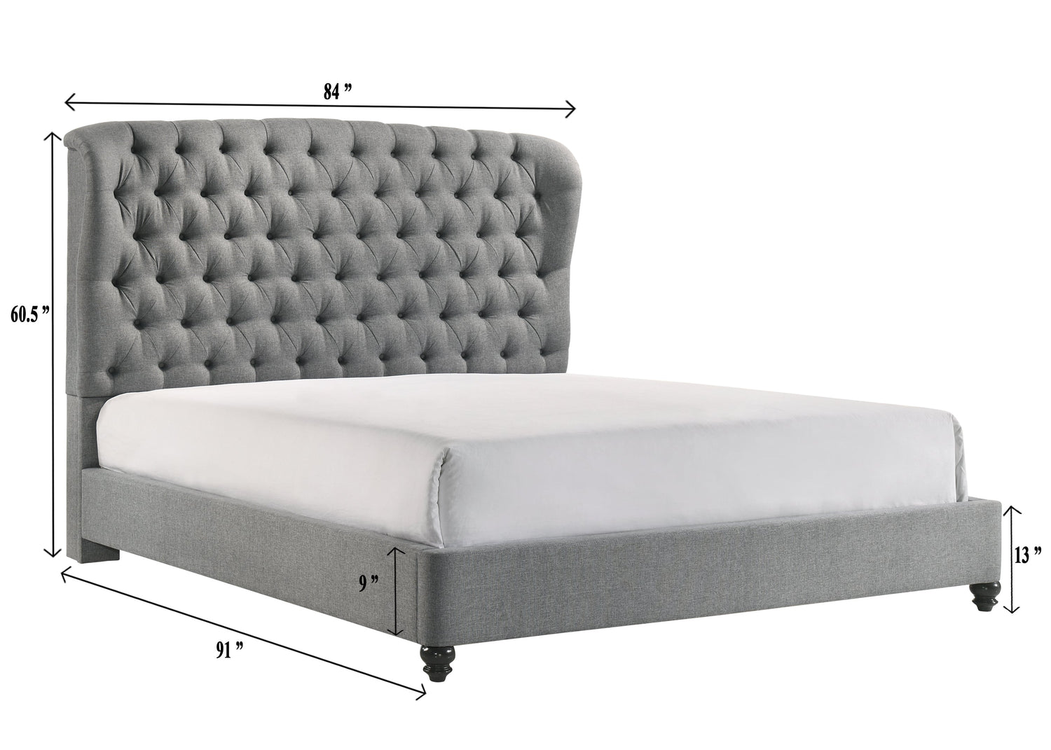 Linda Gray King Upholstered Panel Bed - SET | 5138GY-K-HBFB | 5138GY-KQ-RAIL - Bien Home Furniture &amp; Electronics