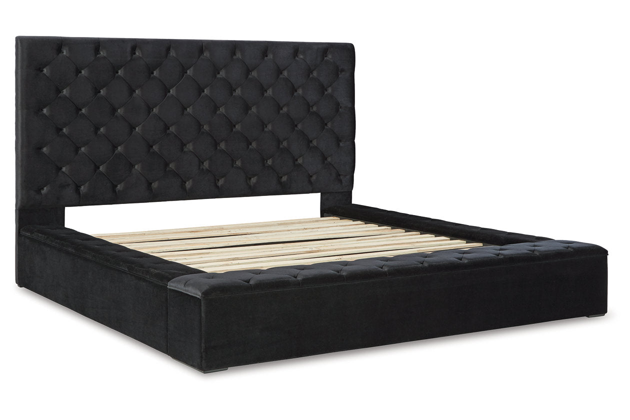 Lindenfield Black King Upholstered Bed with Storage - SET | B758-156 | B758-158 | B758-197 - Bien Home Furniture &amp; Electronics