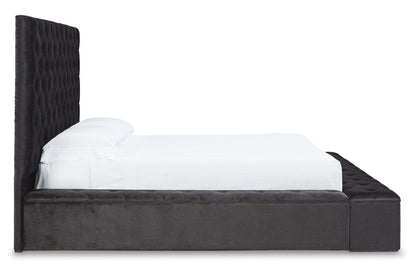 Lindenfield Black King Upholstered Bed with Storage - SET | B758-156 | B758-158 | B758-197 - Bien Home Furniture &amp; Electronics