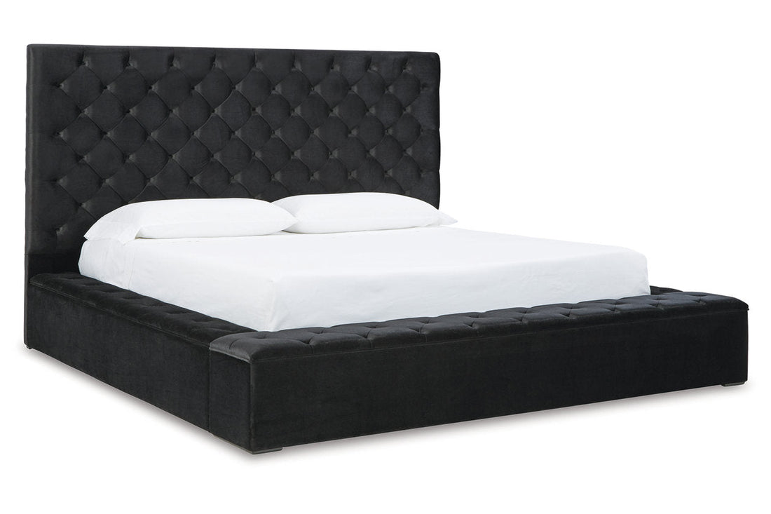 Lindenfield Black Queen Upholstered Bed with Storage - SET | B758-154 | B758-157 | B758-196 - Bien Home Furniture &amp; Electronics
