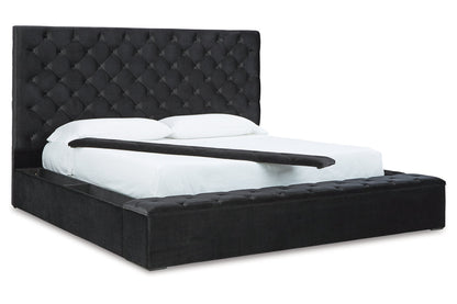 Lindenfield Black Queen Upholstered Bed with Storage - SET | B758-154 | B758-157 | B758-196 - Bien Home Furniture &amp; Electronics