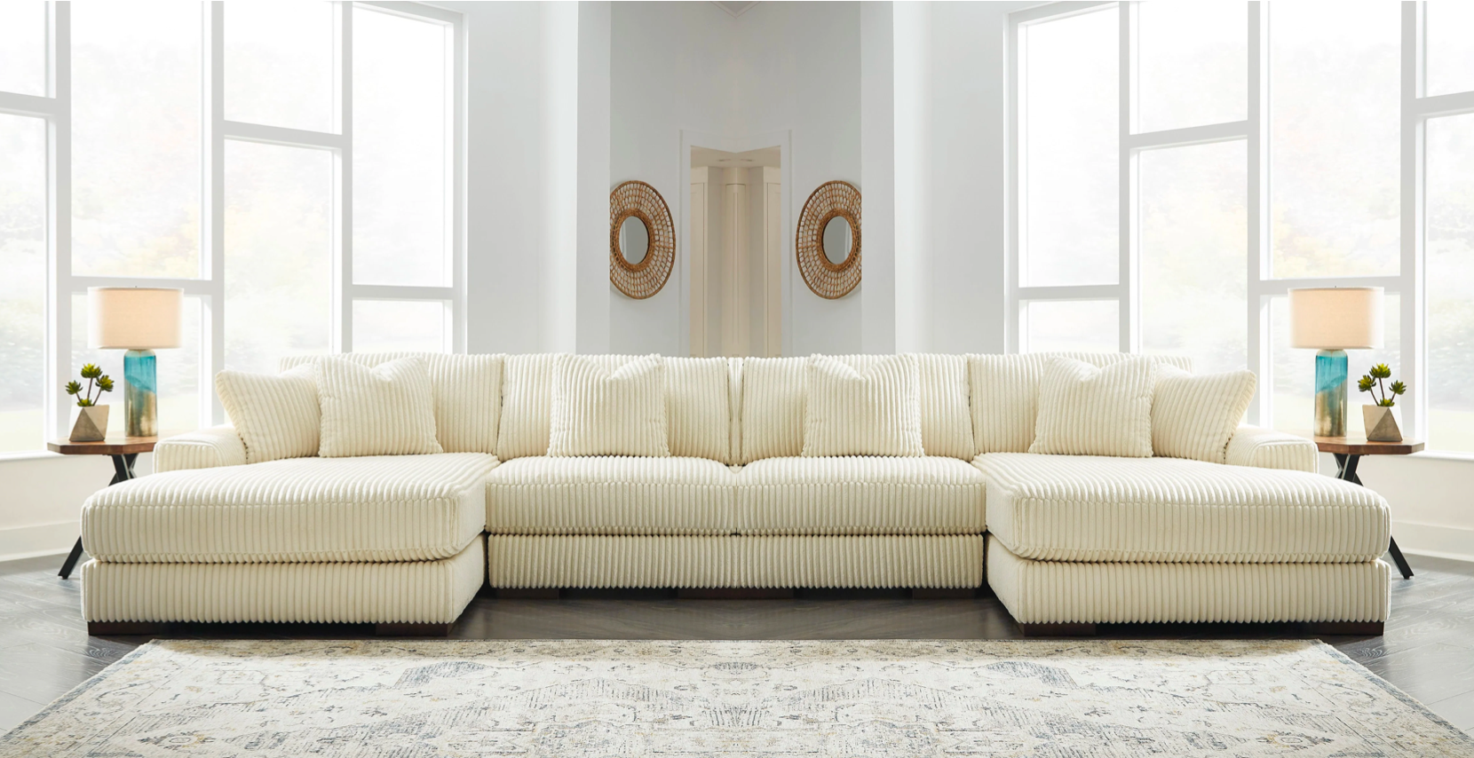 Lindyn Ivory Double Chaise Sectional - SET | 2110417 | 2110446 | 2110446 | 2110416 - Bien Home Furniture &amp; Electronics
