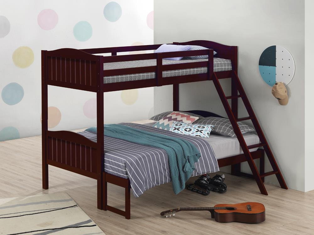 Littleton Espresso Twin/Full Bunk Bed with Ladder - 405054BRN - Bien Home Furniture &amp; Electronics