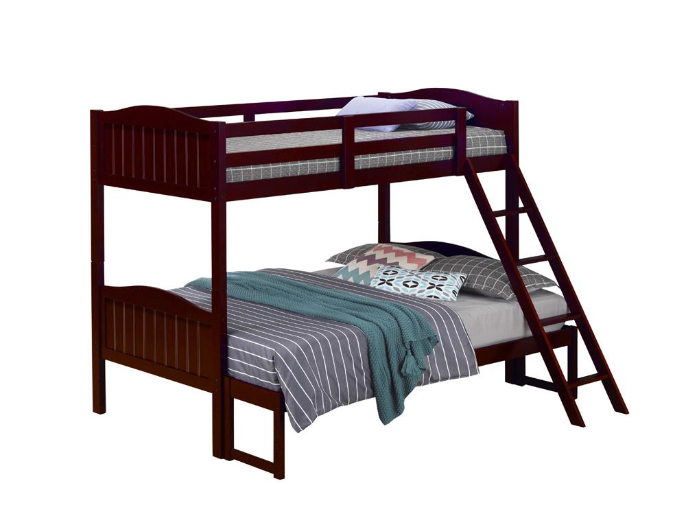 Littleton Espresso Twin/Full Bunk Bed with Ladder - 405054BRN - Bien Home Furniture &amp; Electronics