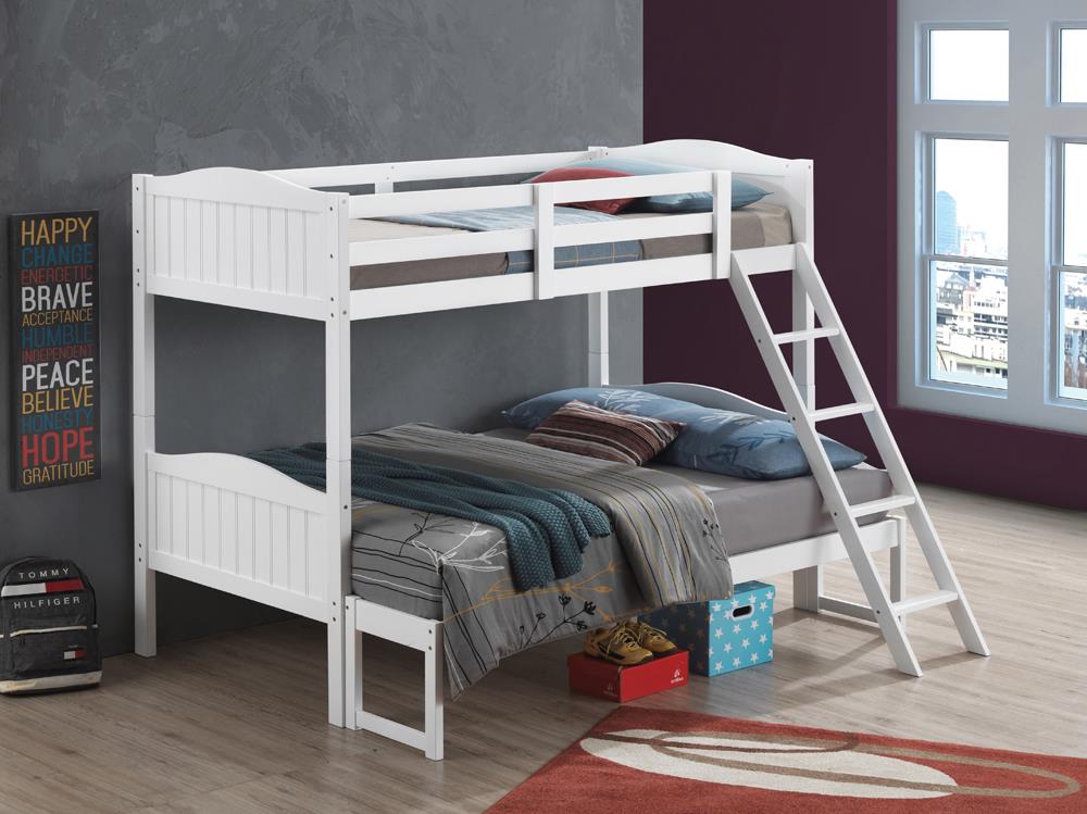 Littleton White Twin/Full Bunk Bed with Ladder - 405054WHT - Bien Home Furniture &amp; Electronics