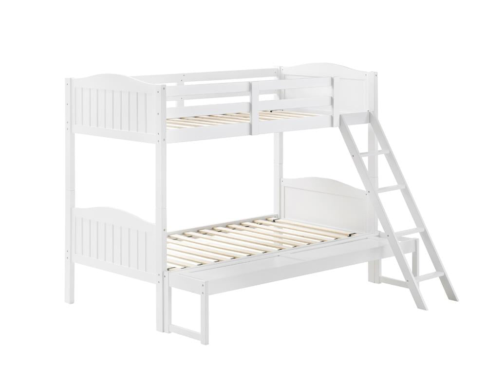 Littleton White Twin/Full Bunk Bed with Ladder - 405054WHT - Bien Home Furniture &amp; Electronics