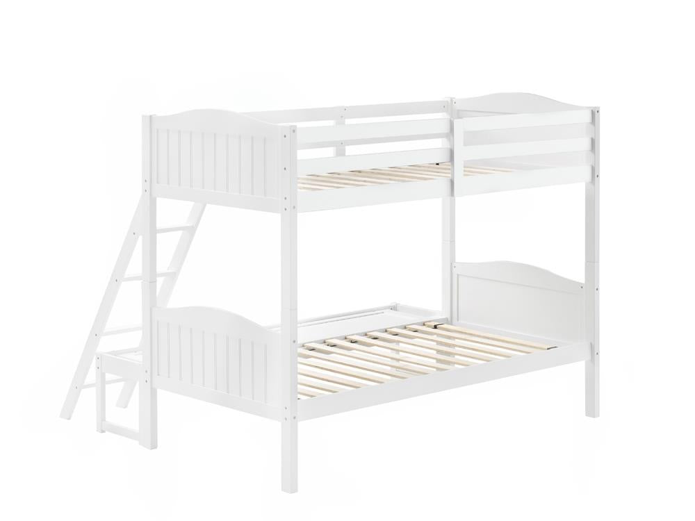 Littleton White Twin/Full Bunk Bed with Ladder - 405054WHT - Bien Home Furniture &amp; Electronics