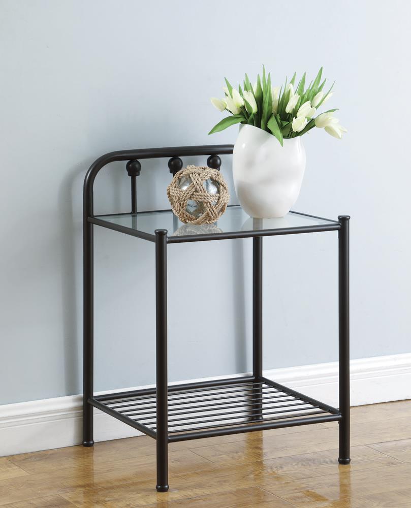 Livingston 1-Shelf Nightstand with Glass Top Dark Bronze - 301392 - Bien Home Furniture &amp; Electronics