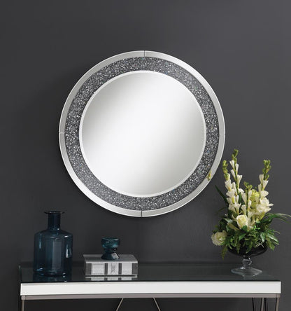 Lixue Silver Round Wall Mirror with LED Lighting - 961428 - Bien Home Furniture &amp; Electronics