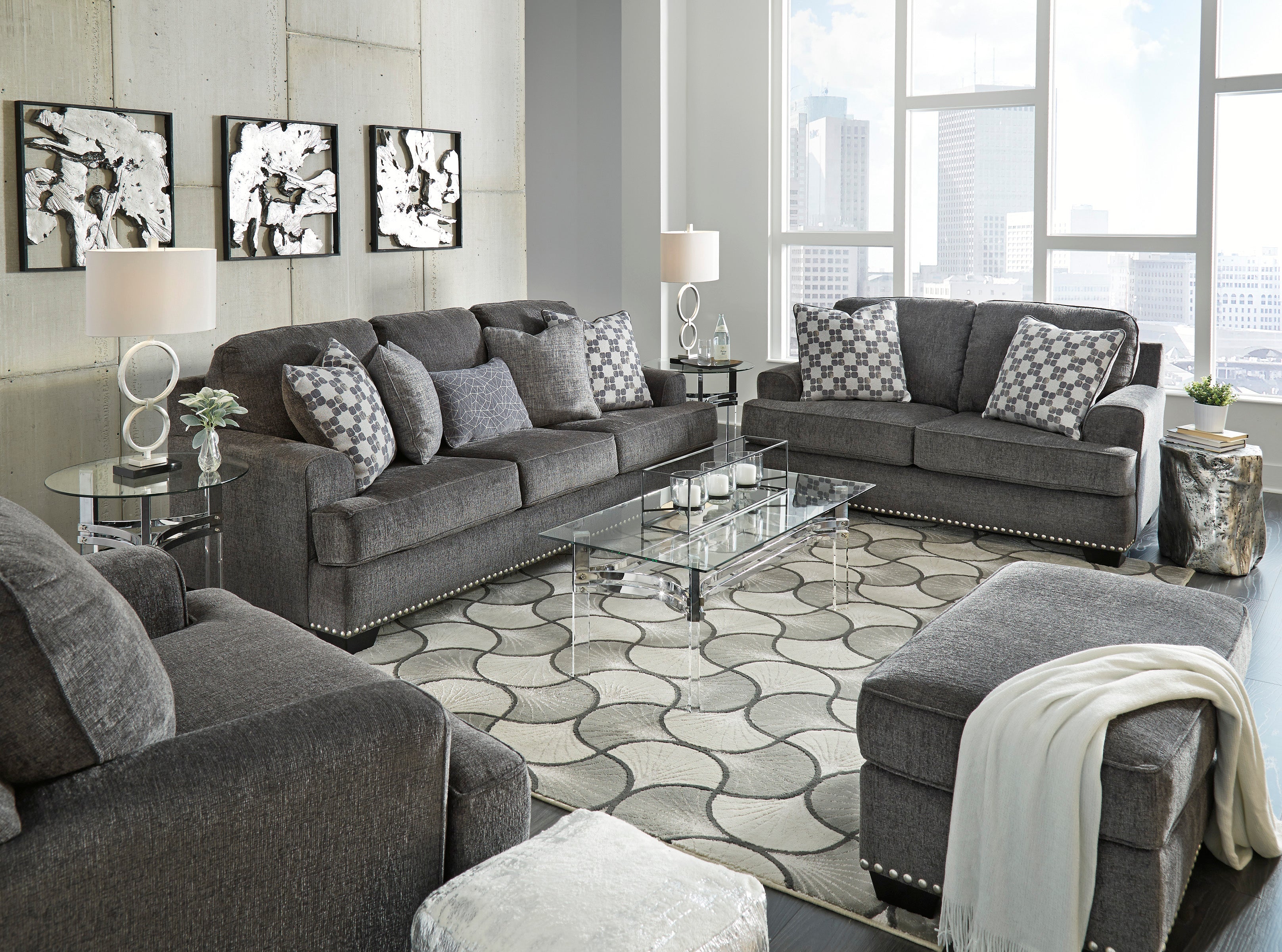 Locklin Carbon Living Room Set - SET | 9590438 | 9590435 | 9590423 | 9590414 - Bien Home Furniture &amp; Electronics