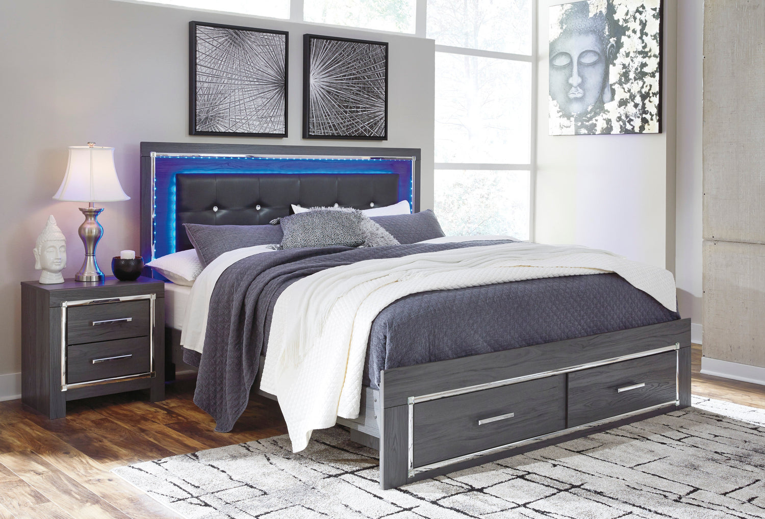 Lodanna Gray King Platform Bed with 2 Storage Drawers - SET | B214-56S | B214-58 | B214-95 | B100-14 - Bien Home Furniture &amp; Electronics