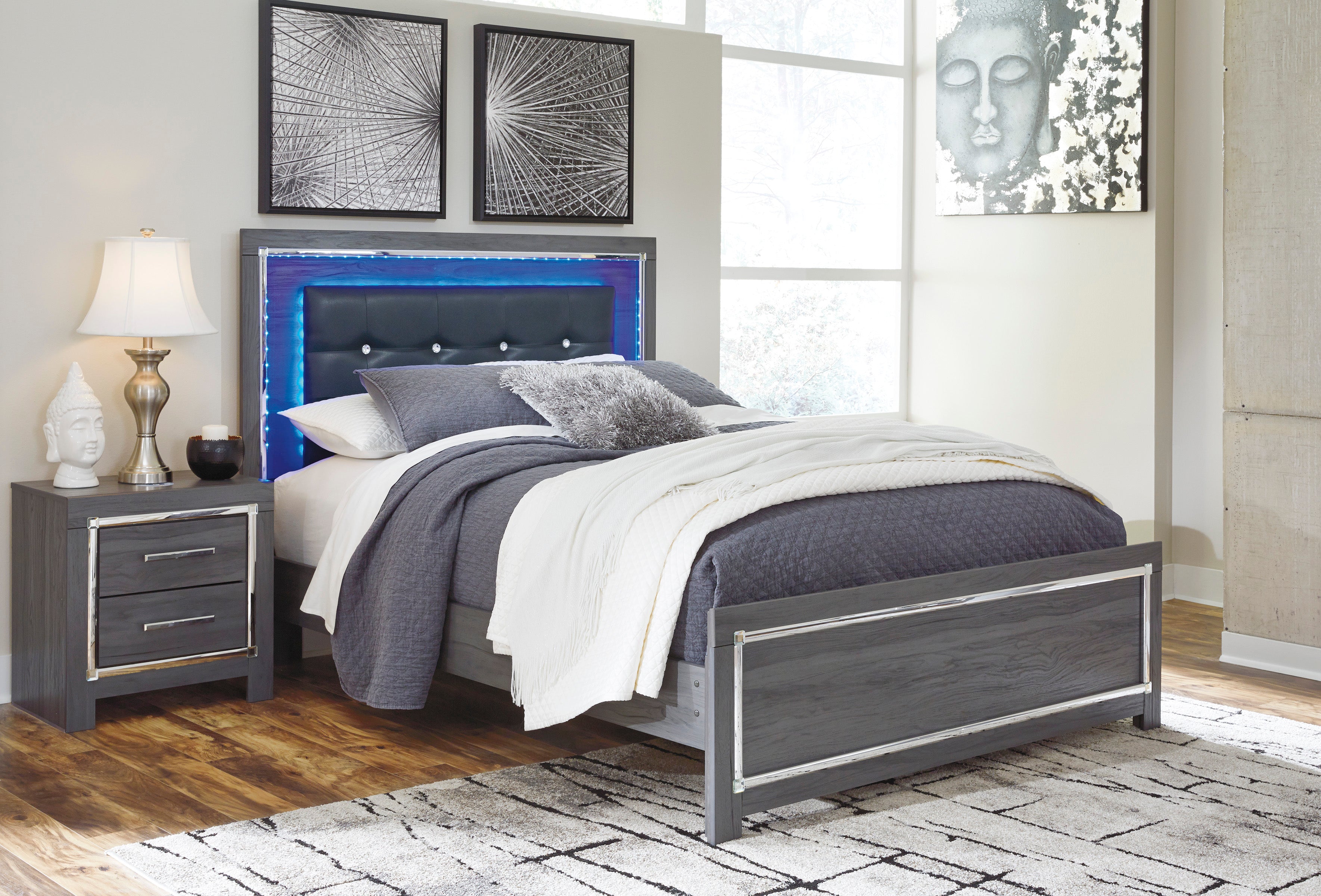 Lodanna Gray Queen LED Platform Bed - SET | B214-54 | B214-57 | B214-95 | B100-13 - Bien Home Furniture &amp; Electronics