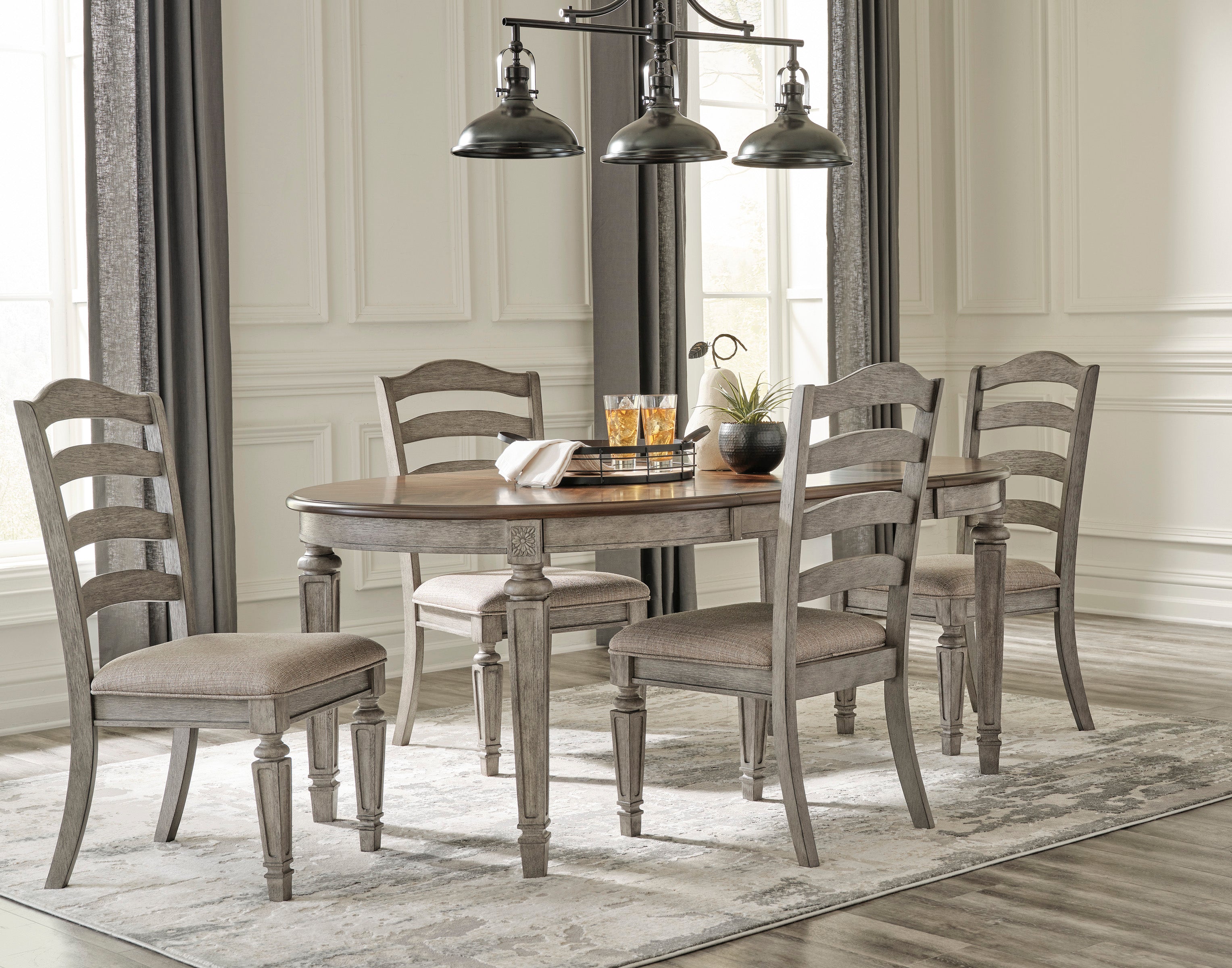 Lodenbay Antique Gray Extendable Round/Oval Dining Set - SET | D751-35 | D751-01(4) - Bien Home Furniture &amp; Electronics