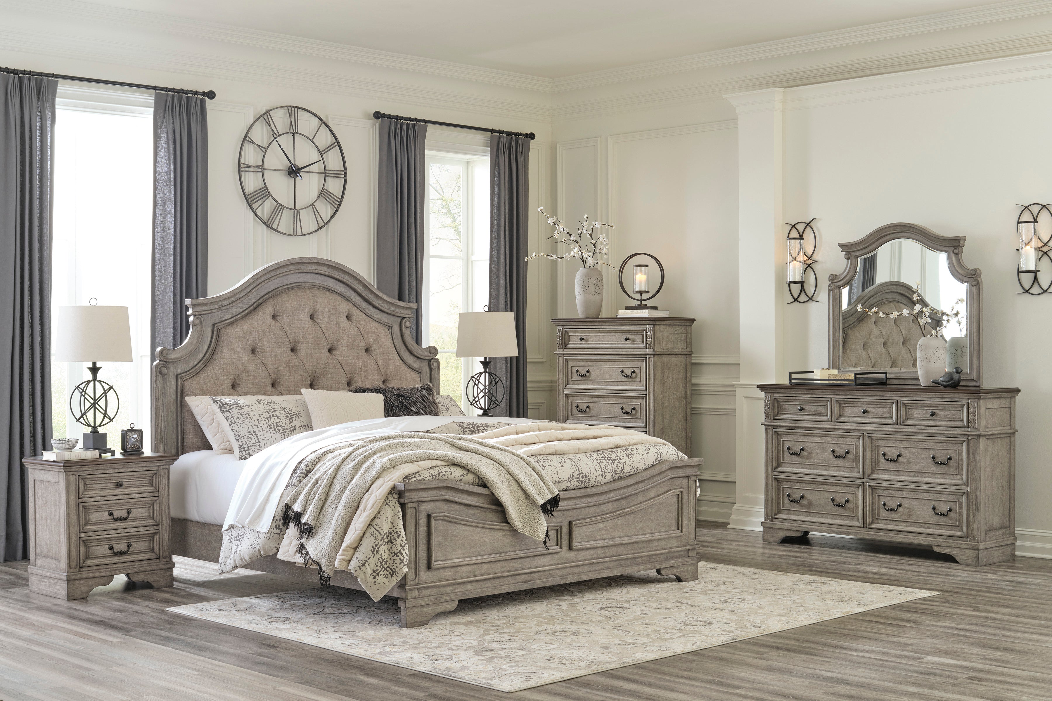 Lodenbay Antique Gray Upholstered Panel Bedroom Set - SET | B751-56 | B751-58 | B751-97 | B751-31 | B751-36 - Bien Home Furniture &amp; Electronics
