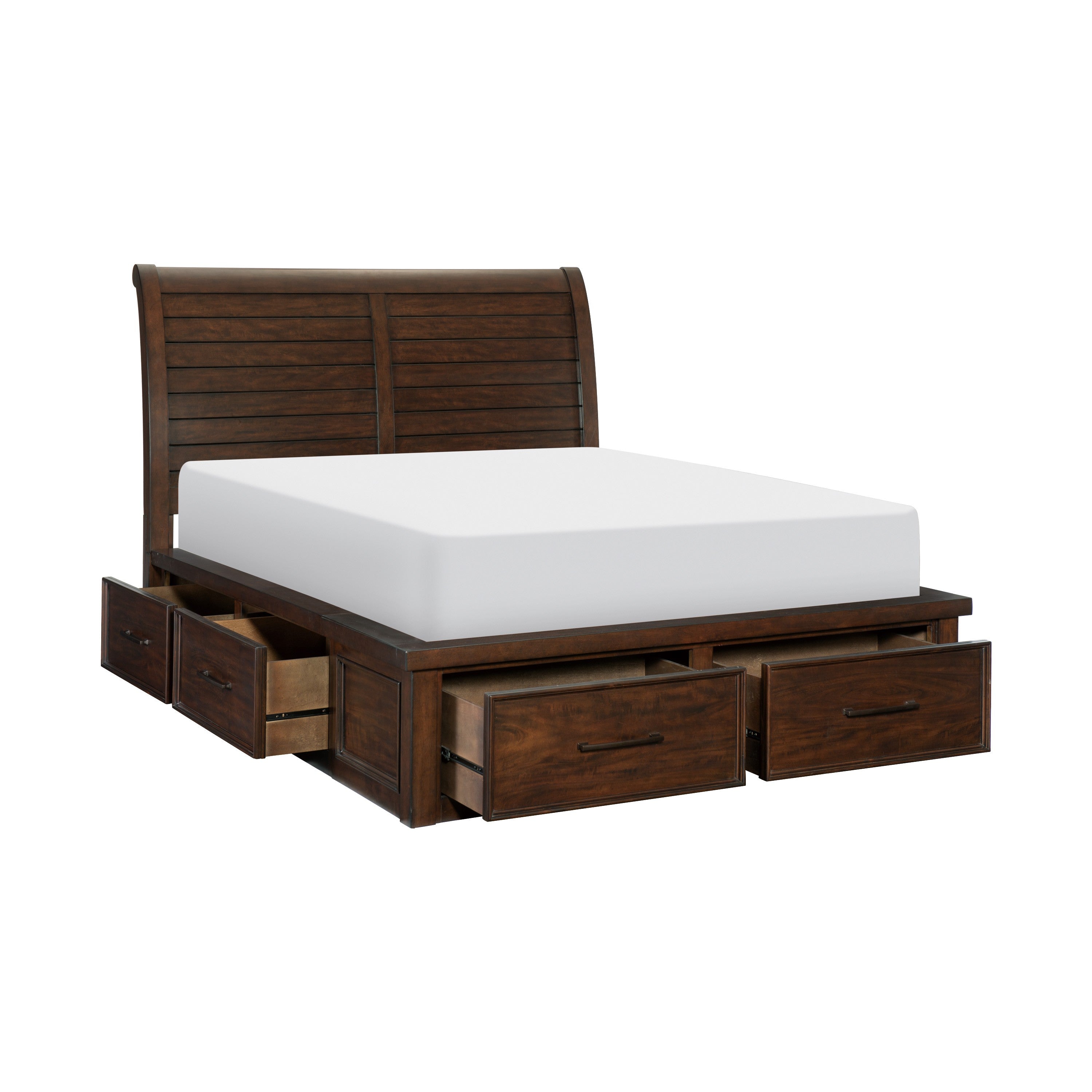 Logandale Brown Queen Sleigh Storage Platform Bed - SET | 1559-1 | 1559-2 | 1559-3DW(2) - Bien Home Furniture &amp; Electronics