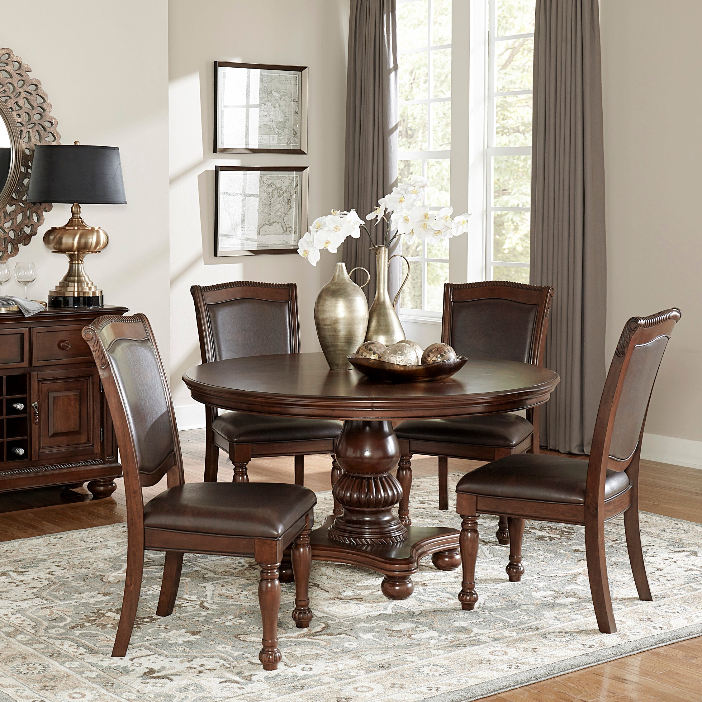 Lordsburg Brown Chery Round Dining Set - SET | 5473-54 | 5473-54B | 5473S(2) - Bien Home Furniture &amp; Electronics