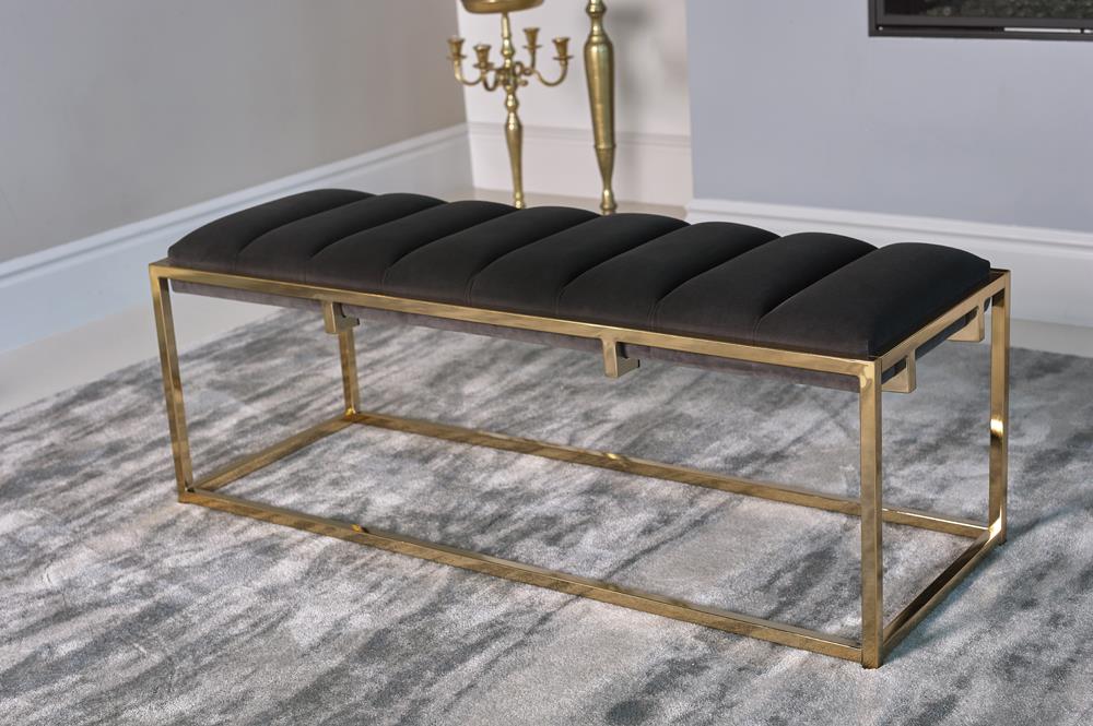 Lorena Dark Gray/Gold Tufted Cushion Bench - 914111 - Bien Home Furniture &amp; Electronics