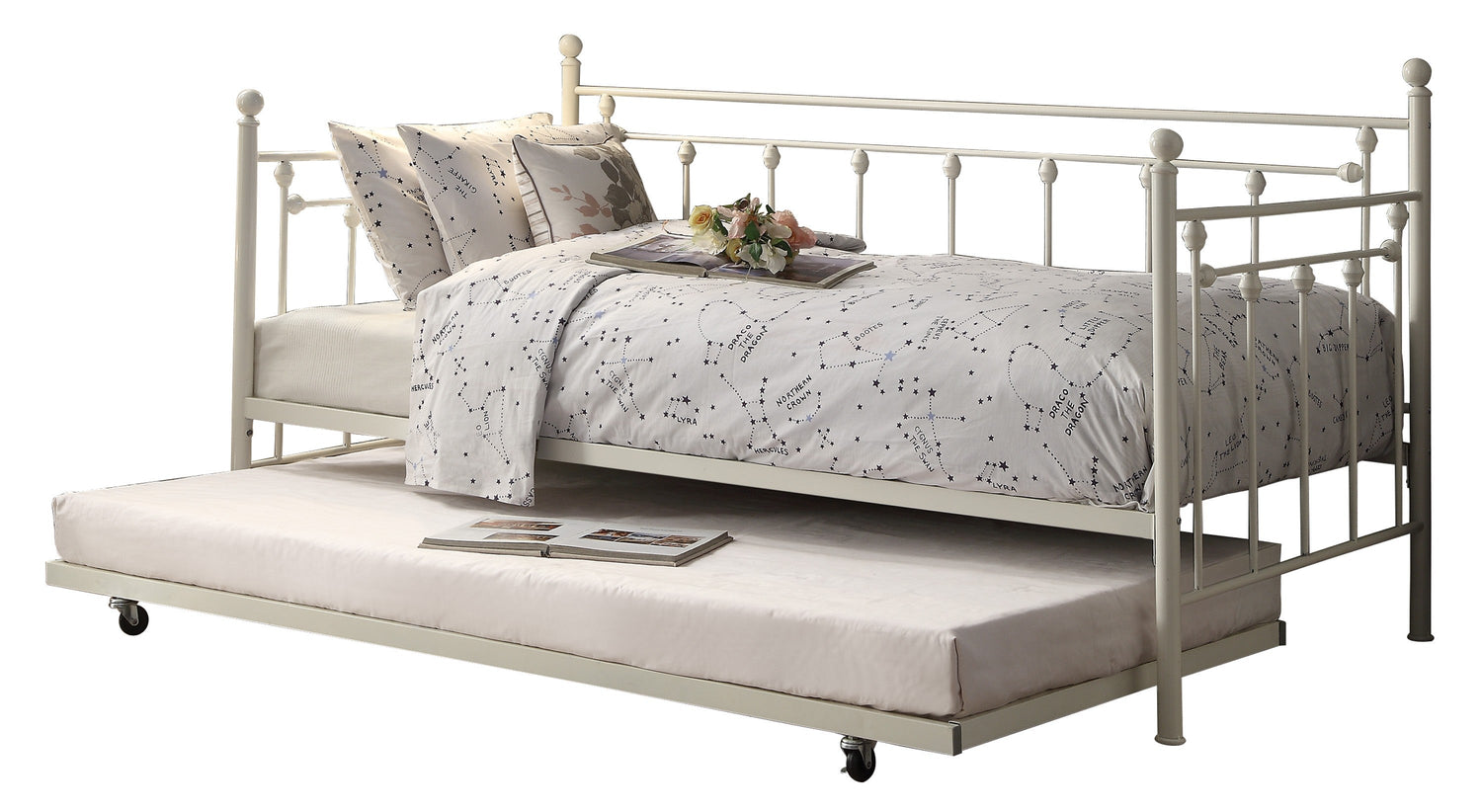 Lorena White Metal Daybed with Trundle - 4965W-NT - Bien Home Furniture &amp; Electronics