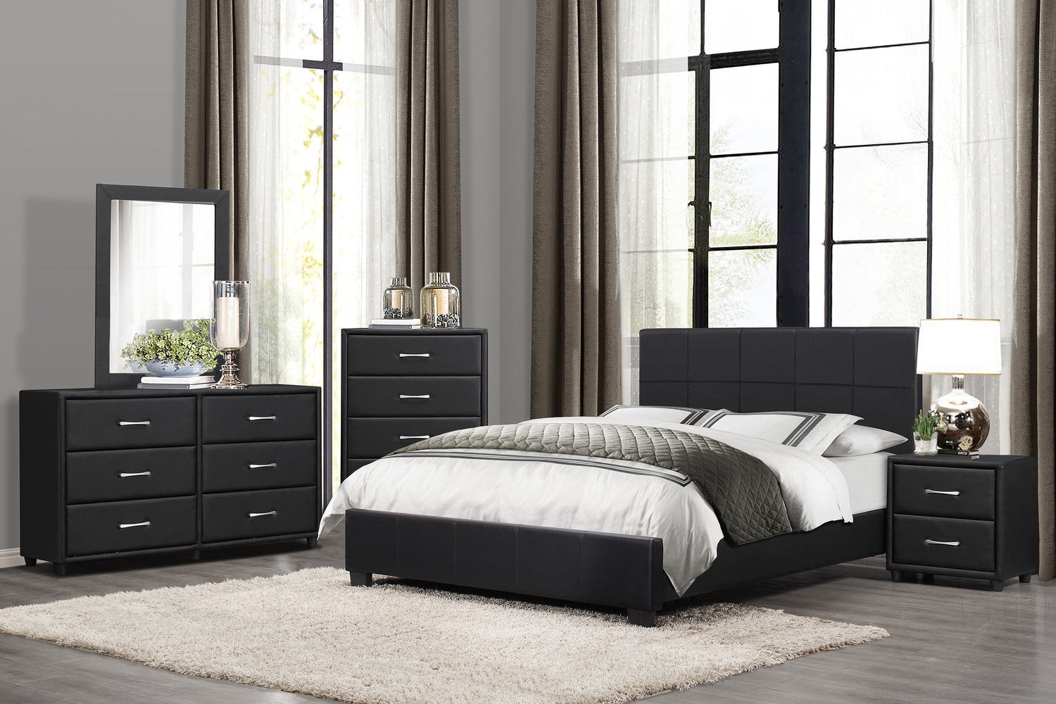 Lorenzi Black King Upholstered Platform Bed - SET | 2220K-1EK | 2220K-3EK - Bien Home Furniture &amp; Electronics