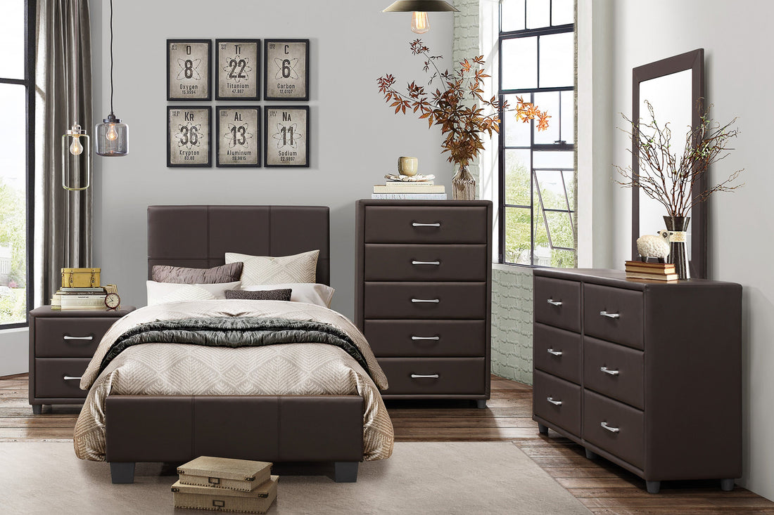 Lorenzi Dark Brown Twin Upholstered Platform Bed - SET | 2220TDBR-1 | 2220TDBR-3 - Bien Home Furniture &amp; Electronics