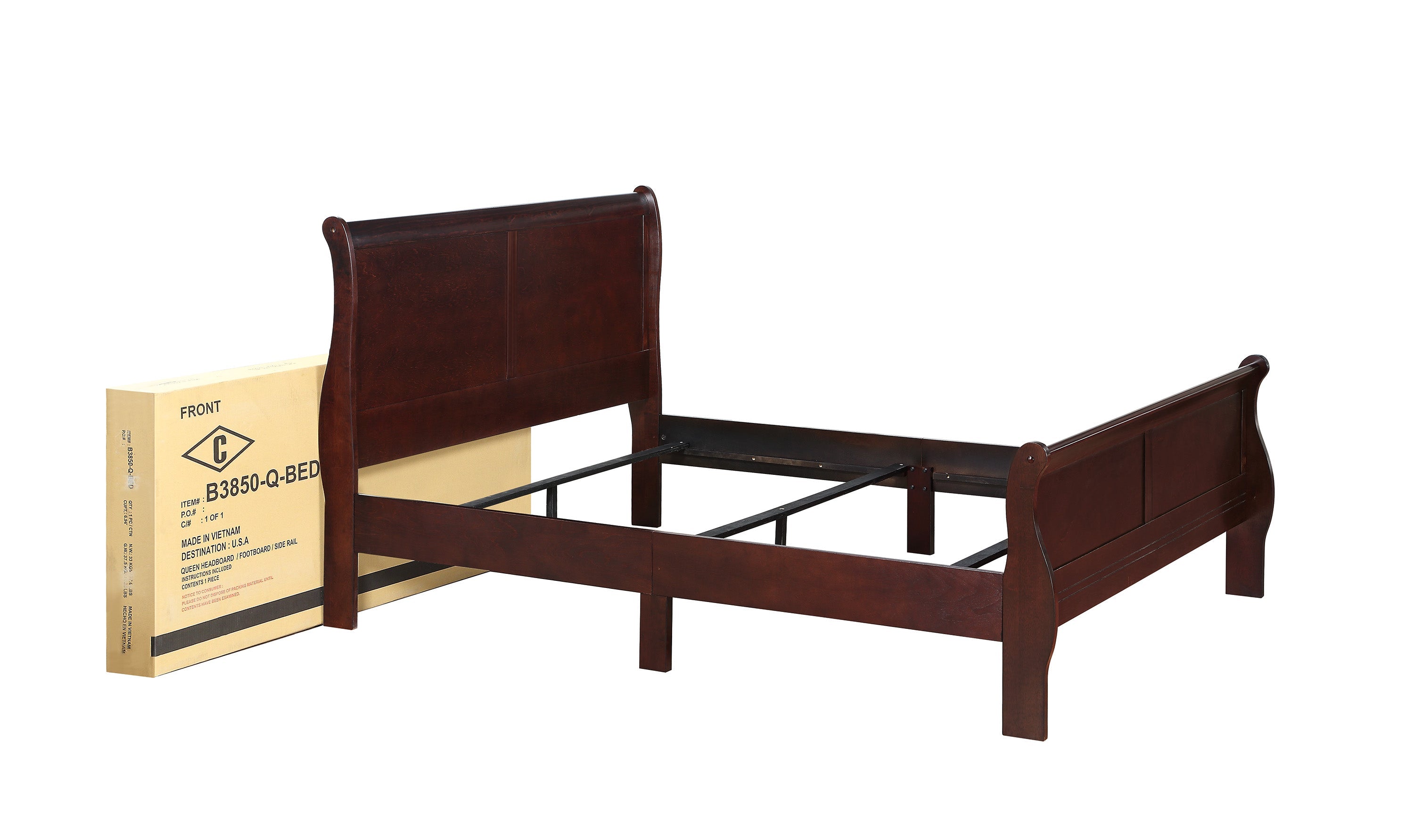 Louis Philip Cherry Sleigh Bedroom Set - SET | B3850-K-HBFB | B3850-K-RAIL | B3850-1 | B3850-11 - Bien Home Furniture &amp; Electronics