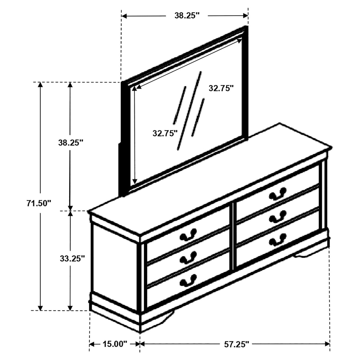 Louis Philippe 6-drawer Dresser with Mirror Cappuccino - 202413M - Bien Home Furniture &amp; Electronics