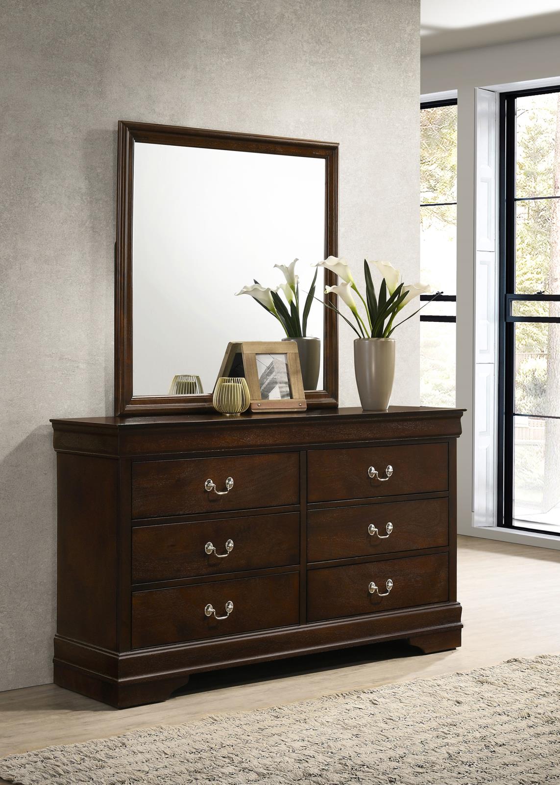 Louis Philippe 6-drawer Dresser with Mirror Cappuccino - 202413M - Bien Home Furniture &amp; Electronics