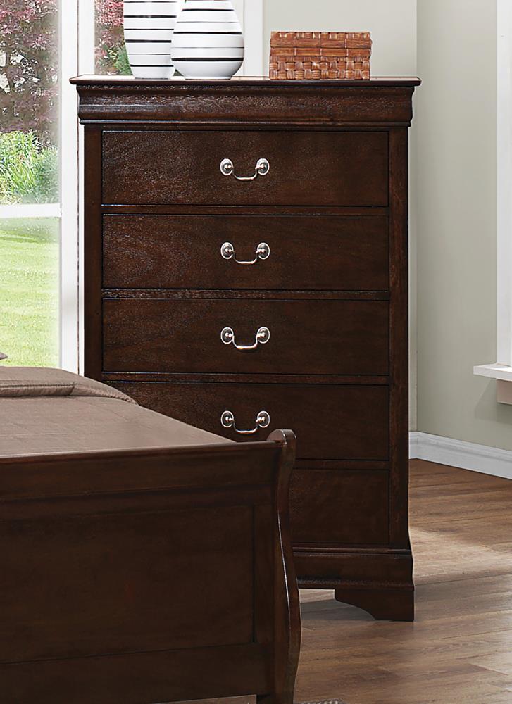 Louis Philippe Cappuccino 5-Drawer Chest with Silver Bails - 202415 - Bien Home Furniture &amp; Electronics