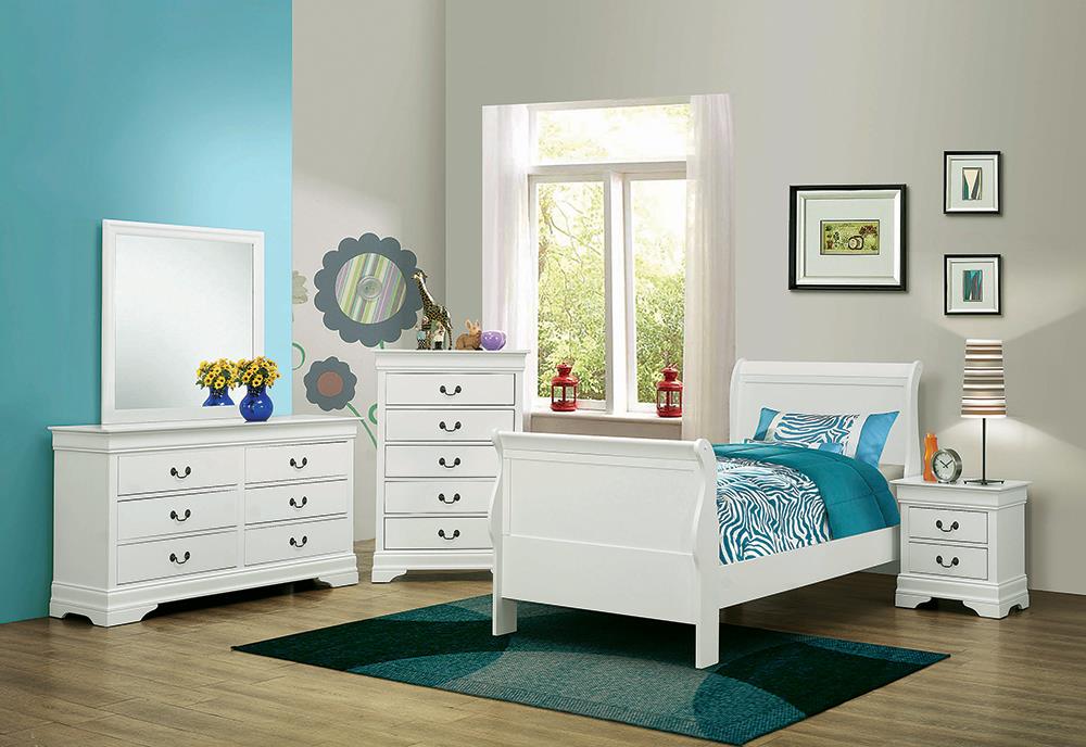 Louis Philippe Twin Sleigh Panel Bed White - 204691T - Bien Home Furniture &amp; Electronics