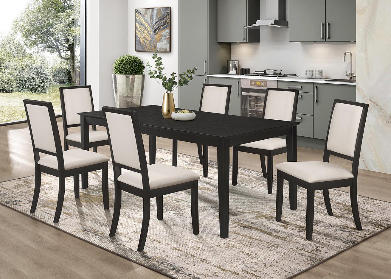 Louise 7-Piece Rectangular Dining Set Black/Cream - 101561-S7 - Bien Home Furniture &amp; Electronics