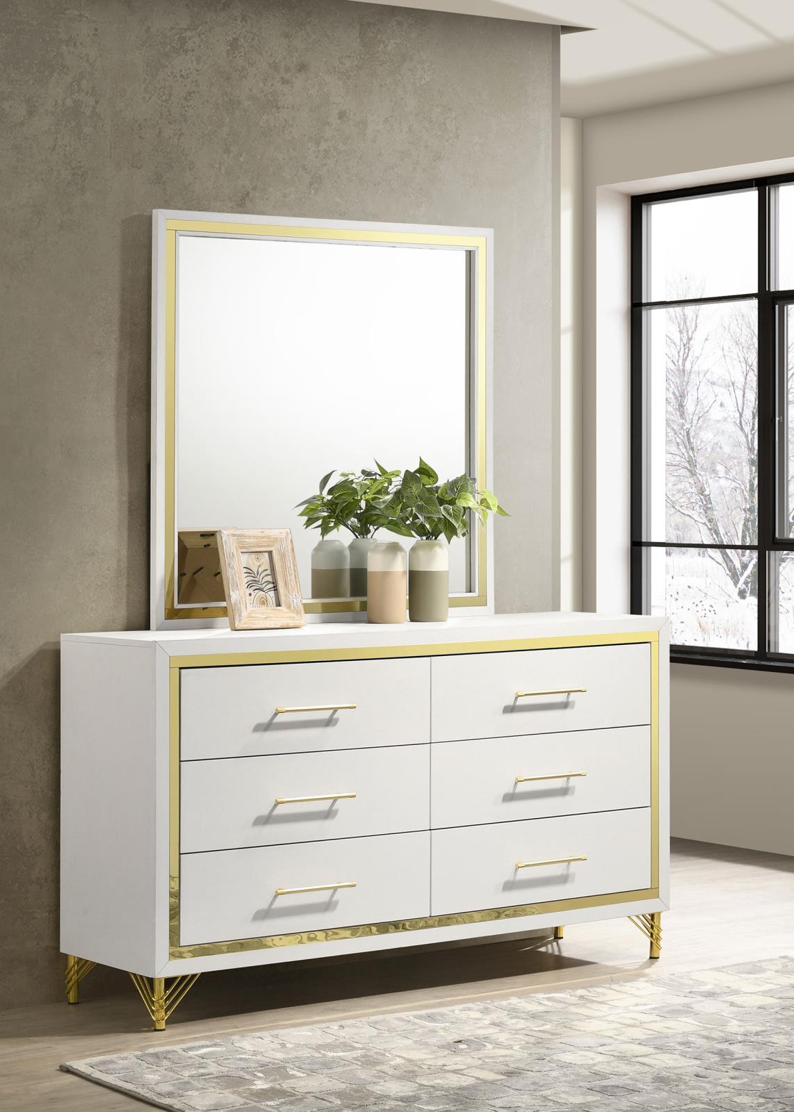 Lucia 6-drawer Bedroom Dresser with Mirror White - 224733M - Bien Home Furniture &amp; Electronics
