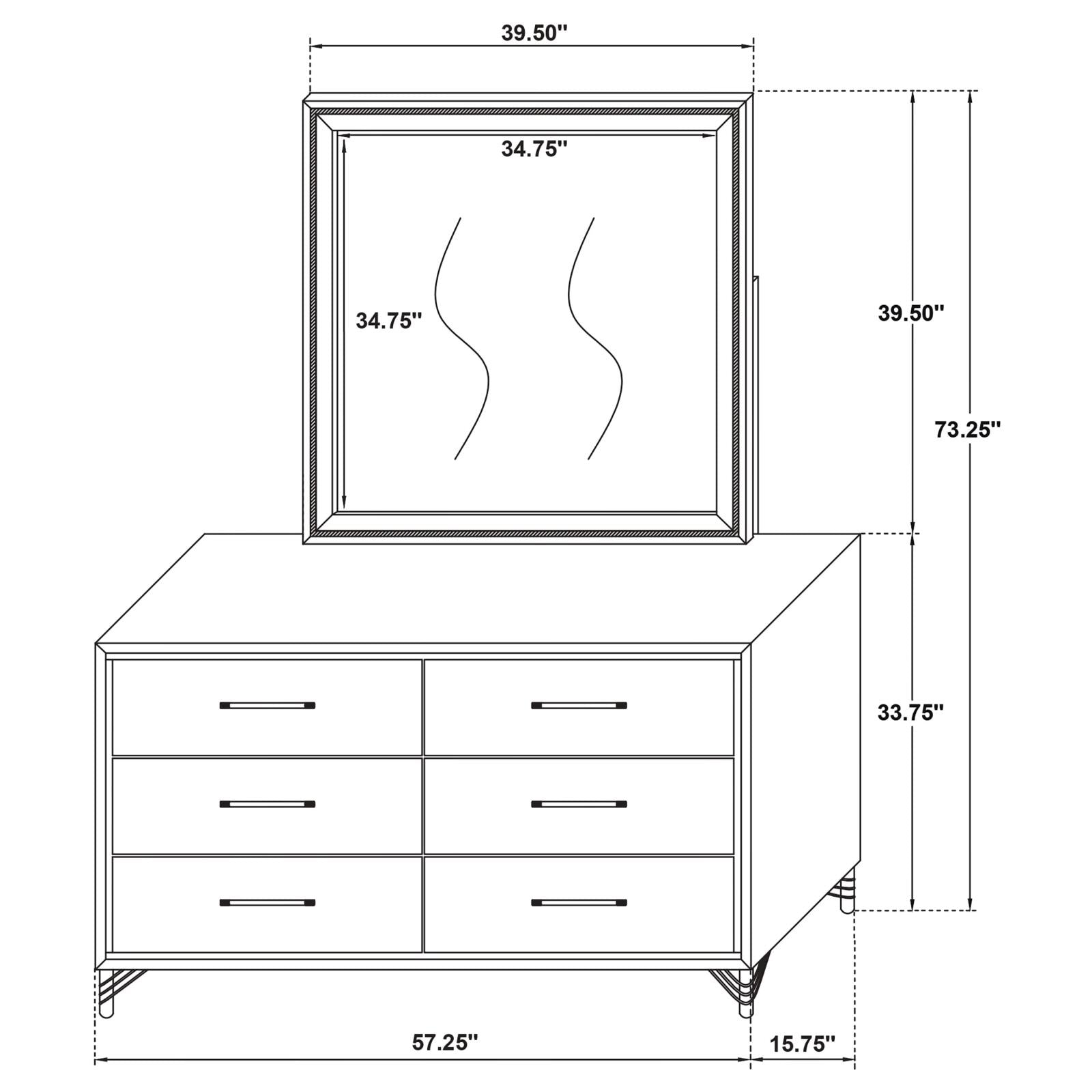 Lucia 6-drawer Bedroom Dresser with Mirror White - 224733M - Bien Home Furniture &amp; Electronics