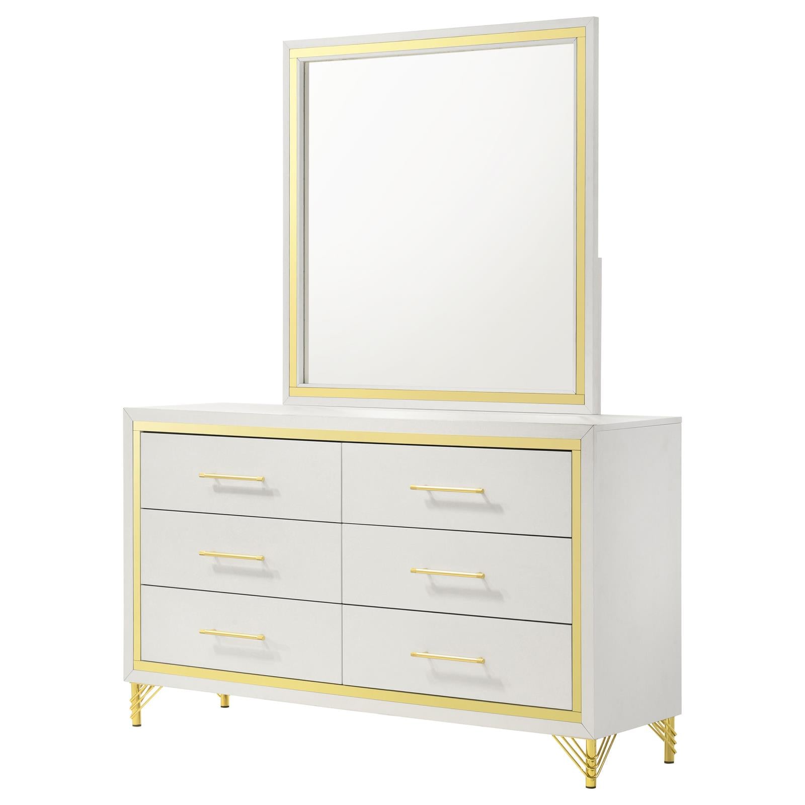 Lucia 6-drawer Bedroom Dresser with Mirror White - 224733M - Bien Home Furniture &amp; Electronics