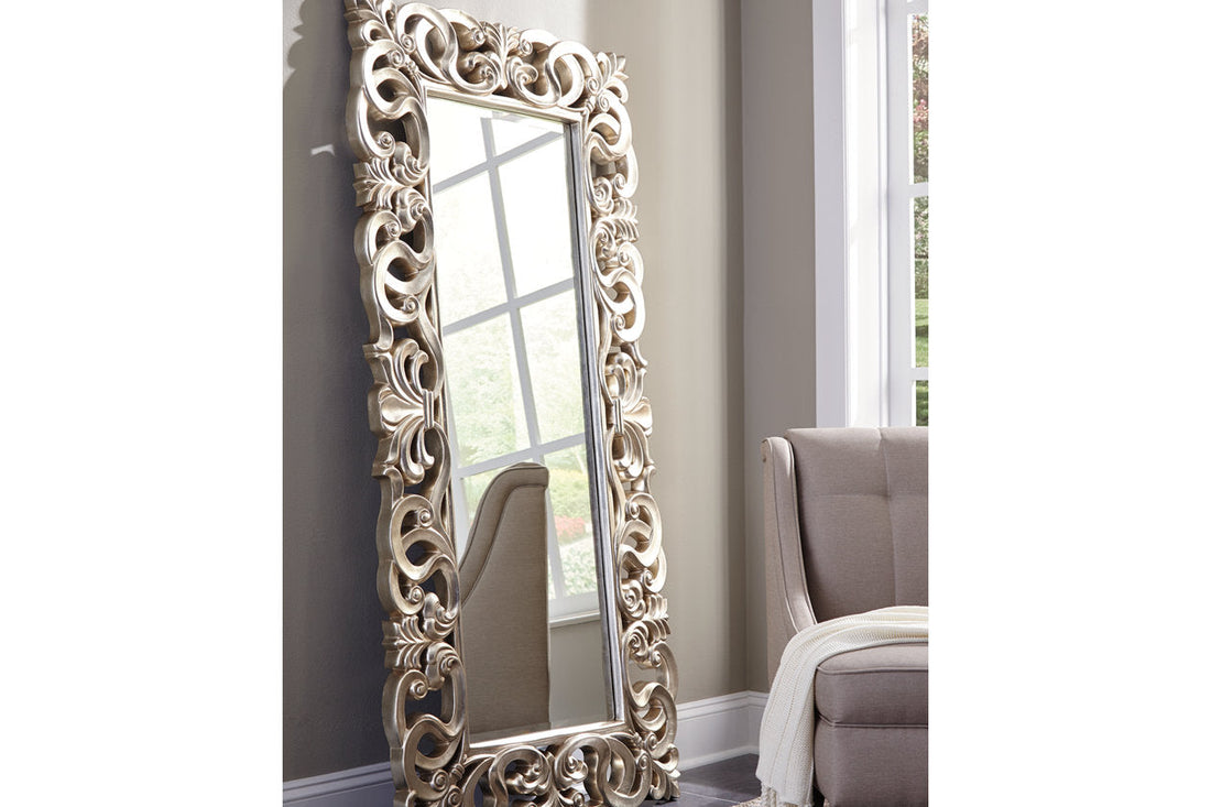 Lucia Antique Silver Finish Floor Mirror - A8010123 - Bien Home Furniture &amp; Electronics