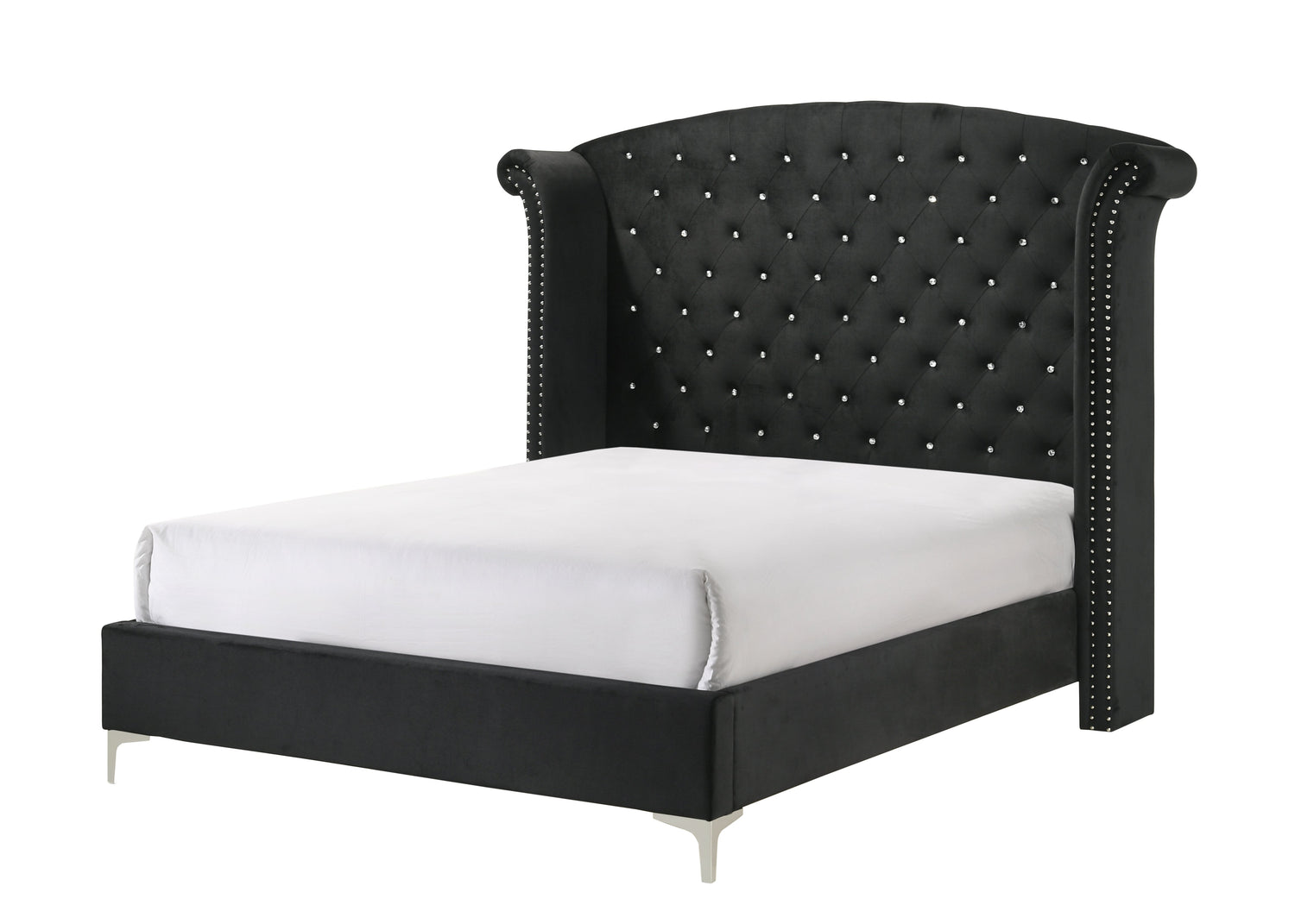 Lucinda Black King Upholstered Wingback Panel Bed - SET | B9265-K-HB | B9265-K-FBRL | B9265-KQ-WG | - Bien Home Furniture &amp; Electronics