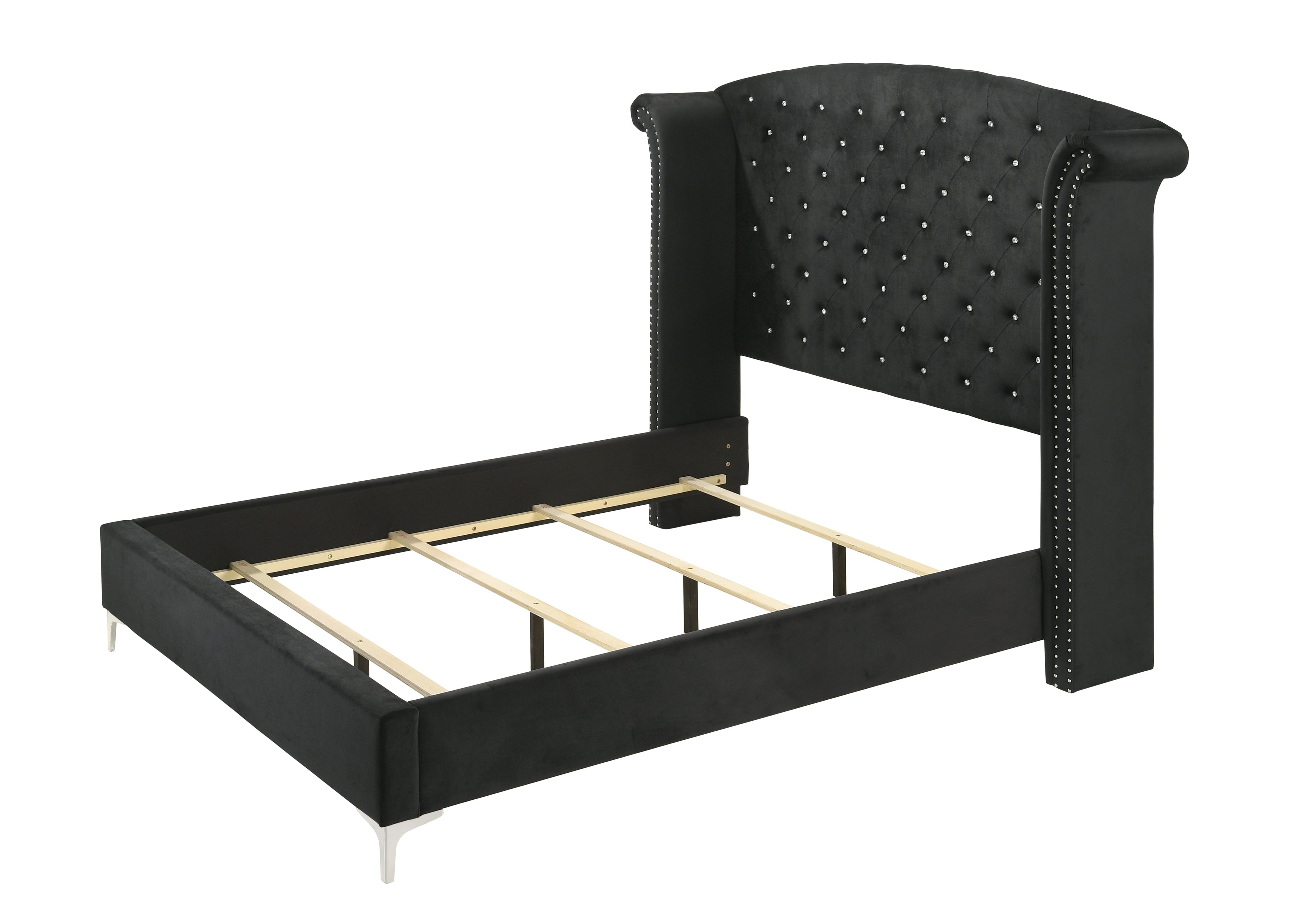 Lucinda Black King Upholstered Wingback Panel Bed - SET | B9265-K-HB | B9265-K-FBRL | B9265-KQ-WG | - Bien Home Furniture &amp; Electronics