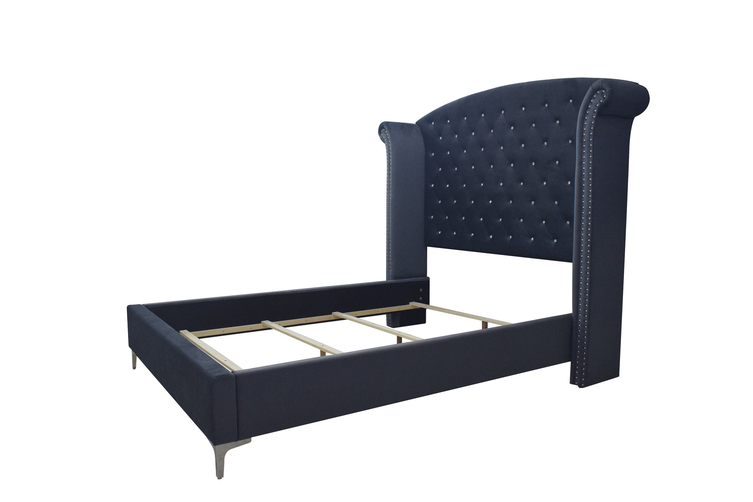 Lucinda Velvet Dark Gray King Upholstered Panel Bed - SET | B9260-K-HB | B9260-K-FBRL | B9260-KQ-WG - Bien Home Furniture &amp; Electronics