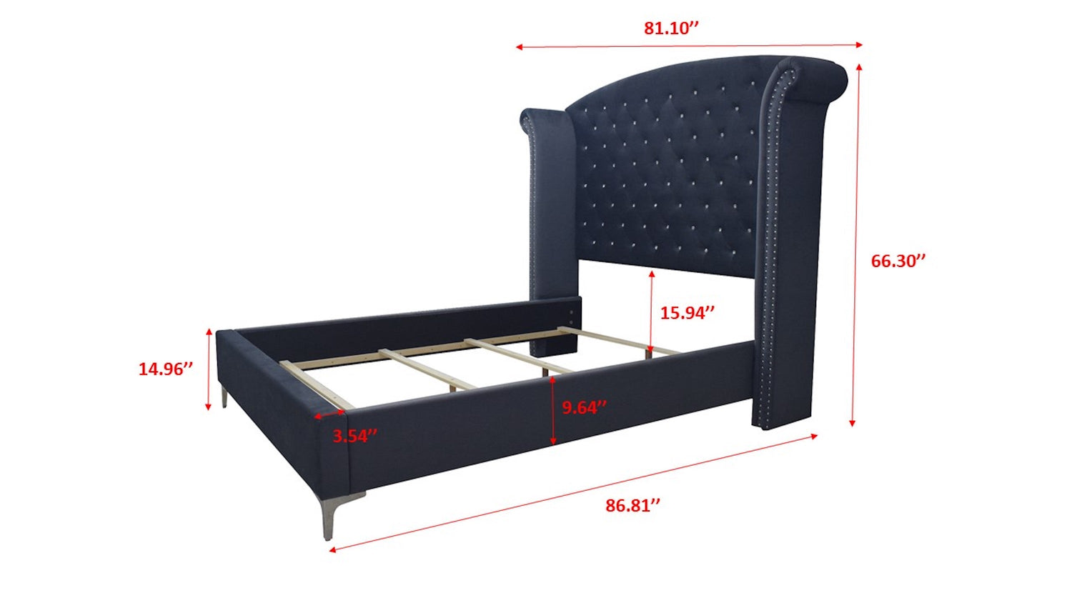 Lucinda Velvet Dark Gray Queen Upholstered Panel Bed - SET | B9260-Q-HB | B9260-Q-FBRL | B9260-KQ-WG - Bien Home Furniture &amp; Electronics
