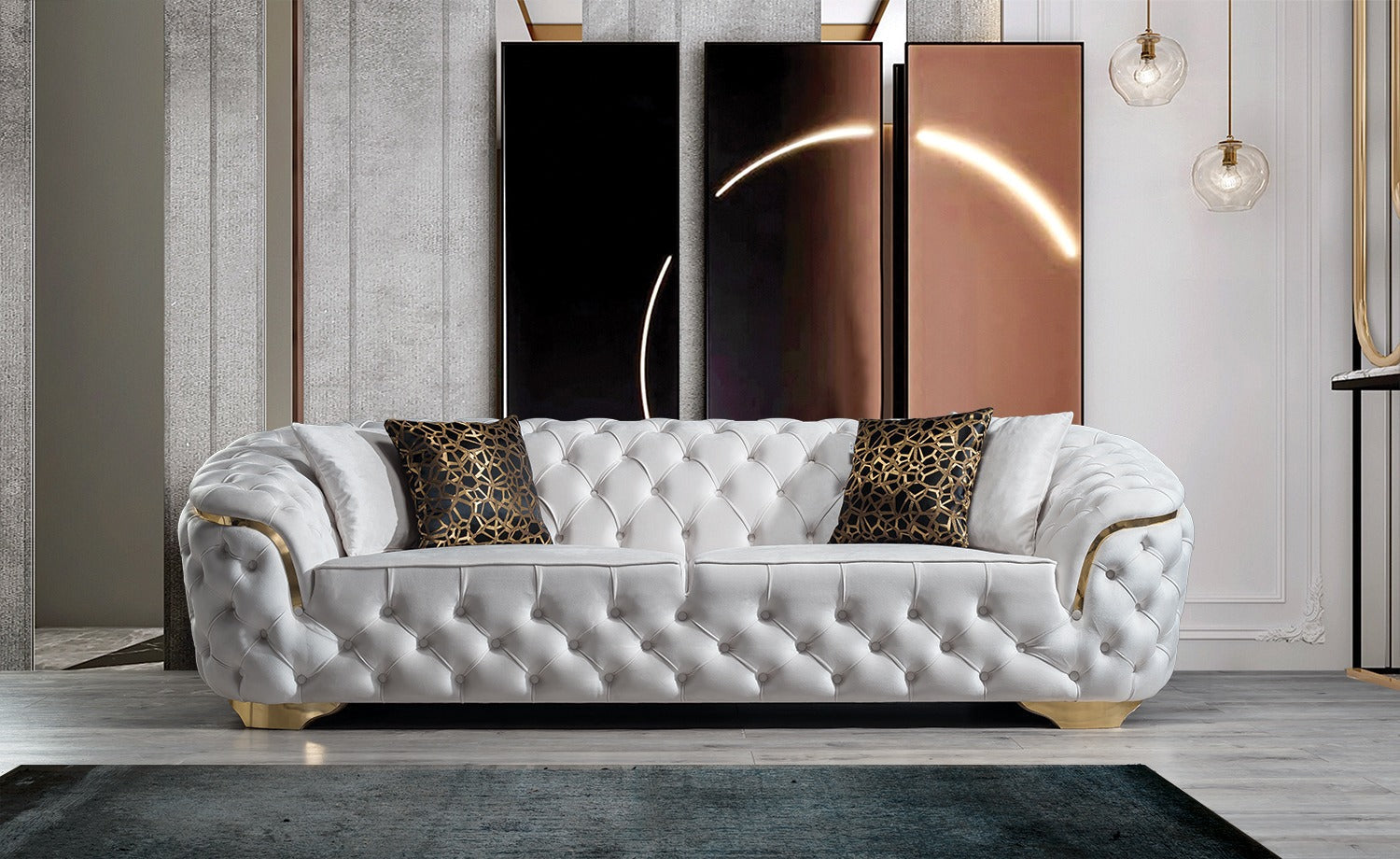 Lupino Ivory Velvet Living Room Set - LUPINOIVORY-SL - Bien Home Furniture &amp; Electronics
