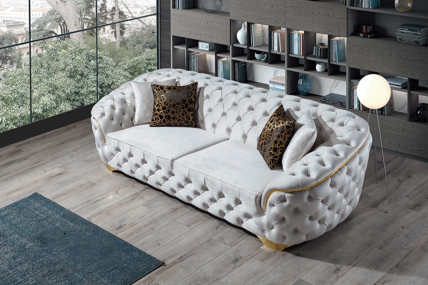 Lupino Ivory Velvet Living Room Set - LUPINOIVORY-SL - Bien Home Furniture &amp; Electronics