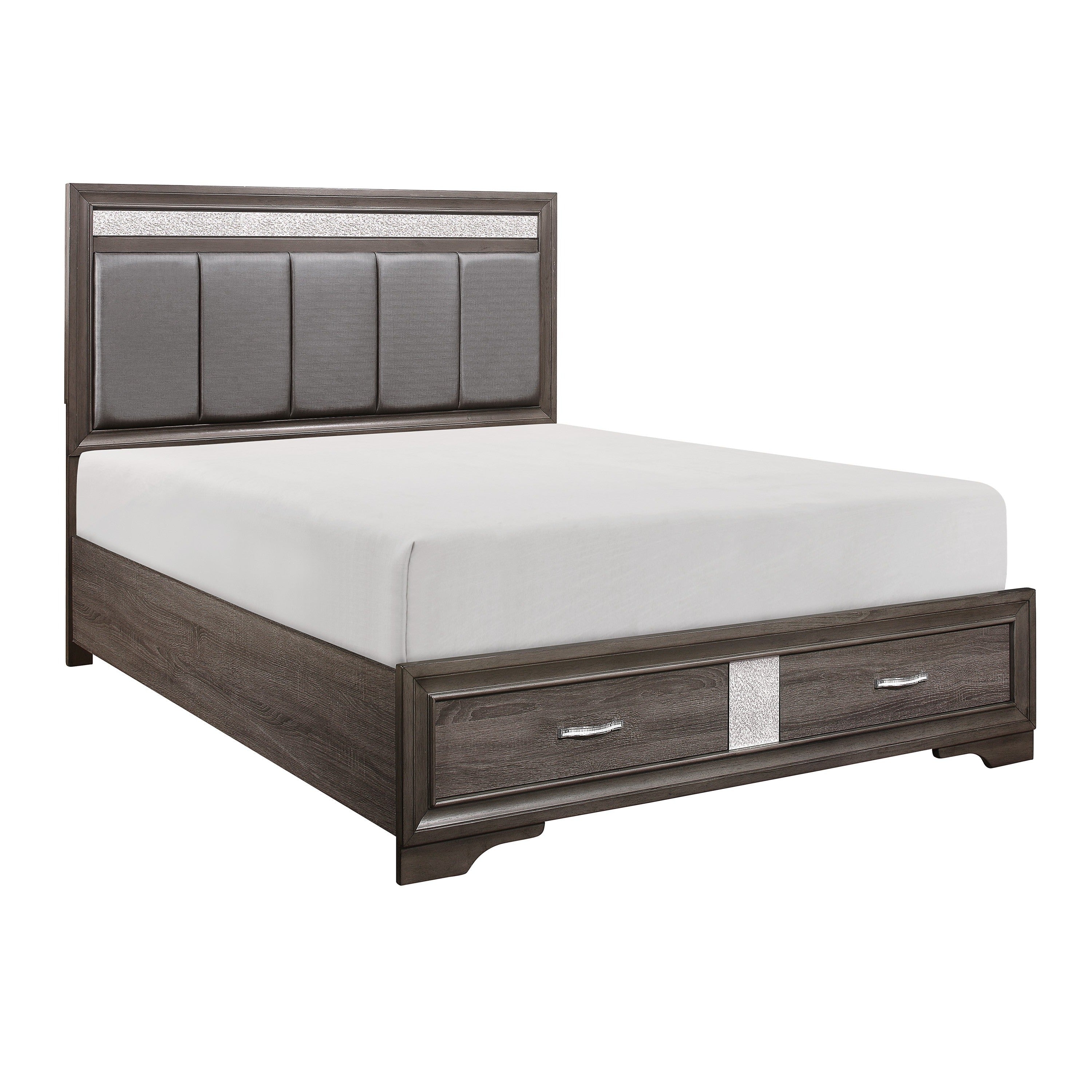 Luster Gray Queen Upholstered Storage Platform Bed - SET | 1505-1 | 1505-3 | 1505-DW - Bien Home Furniture &amp; Electronics