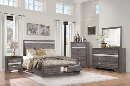 Luster Gray Queen Upholstered Storage Platform Bed - SET | 1505-1 | 1505-3 | 1505-DW - Bien Home Furniture &amp; Electronics